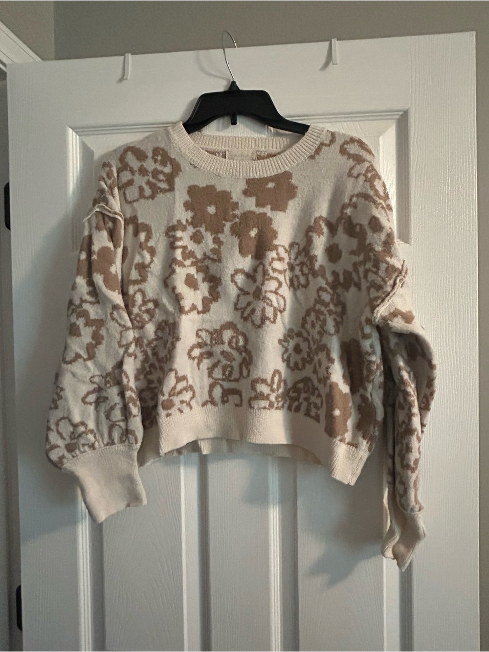 Altar'd State Cream & Tan Floral Crewneck Sweater
